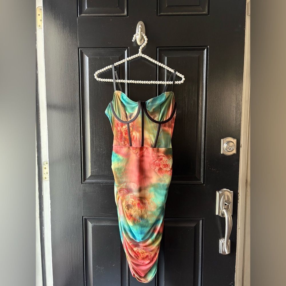 SHEIN Floral Multicolored Ruched Corset Dress Size M/L